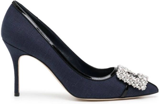 Manolo Blahnik Hangisi pumps met kristallen gesp Blauw