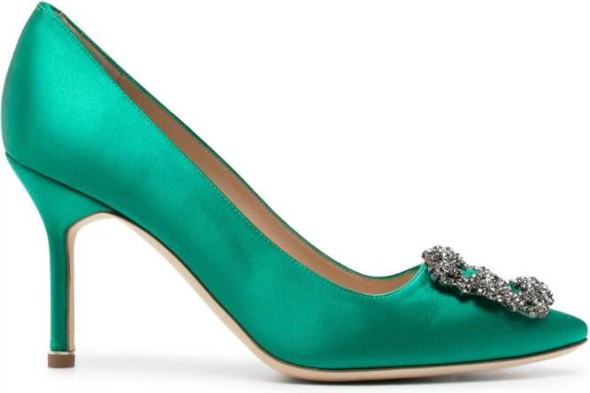 Manolo Blahnik Hangisi satijnen pumps Groen