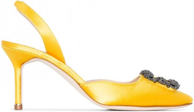 Manolo Blahnik Hangisi satijnen slingback pumps Geel
