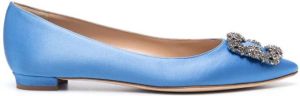 Manolo Blahnik Hangisi satin ballerina shoes Blauw
