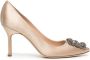 Manolo Blahnik Hangisi satijnen pumps Beige - Thumbnail 1