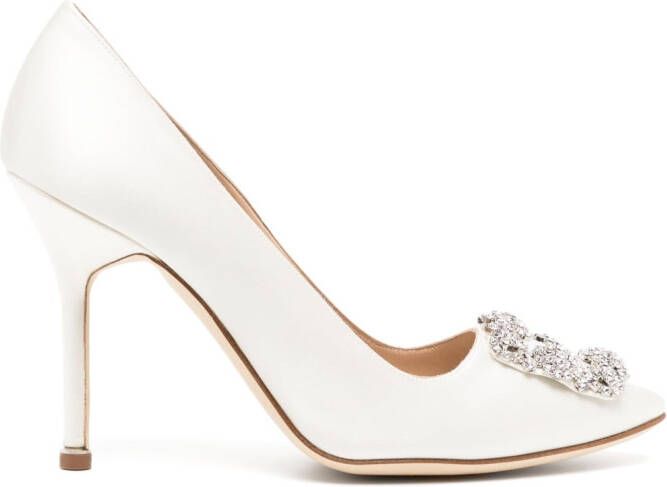 Manolo Blahnik Hangisi satijnen pumps Wit