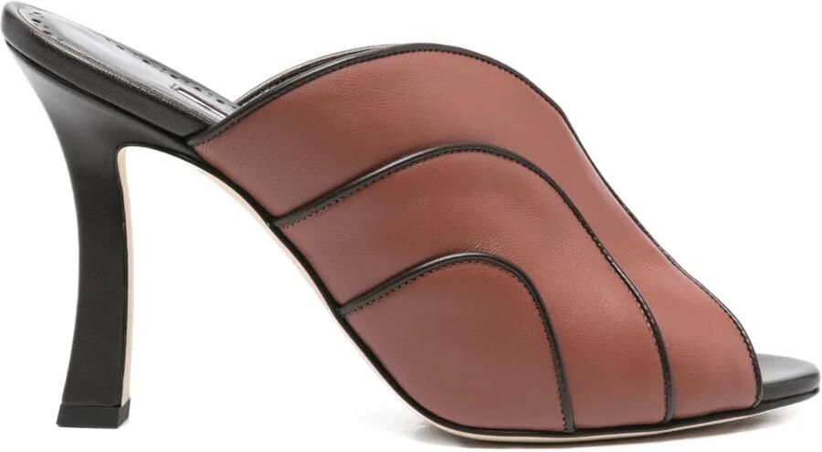 Manolo Blahnik 100 mm Nikabo leren sandalen met vlakken Bruin