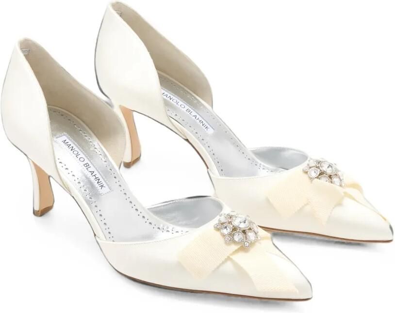 Manolo Blahnik Apidosa pumps verfraaid met kristallen en strik Wit - Foto 3