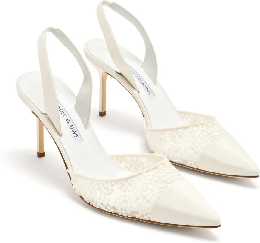 Manolo Blahnik Capsli slingback pumps met kanten vlakken Wit