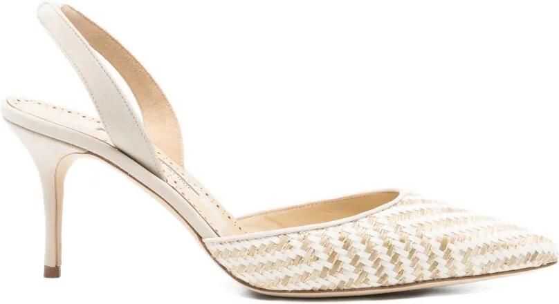 Manolo Blahnik Carolyne geweven raffia slingback pumps Beige