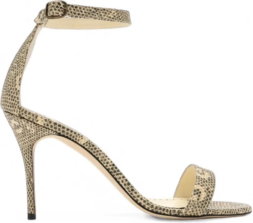 Manolo Blahnik Chaos leren sandalen met slangen-effect Beige