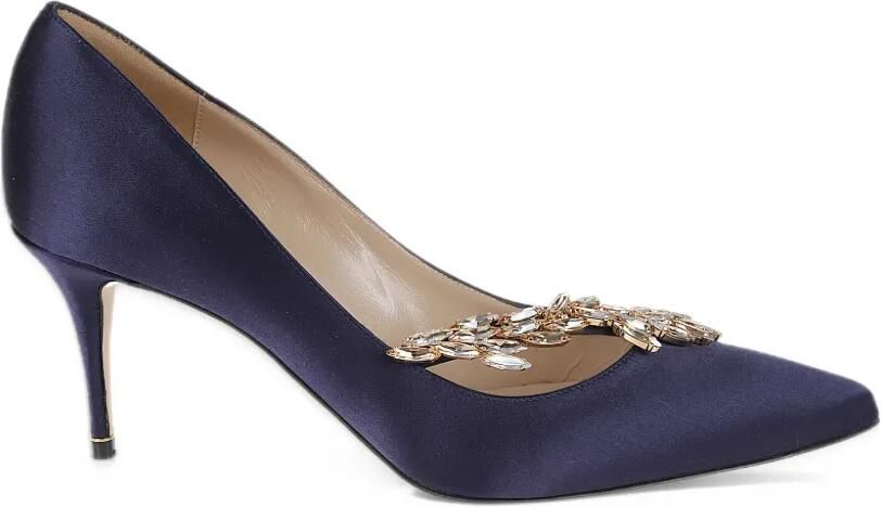 Manolo Blahnik crystal-embellished satin pumps Blauw