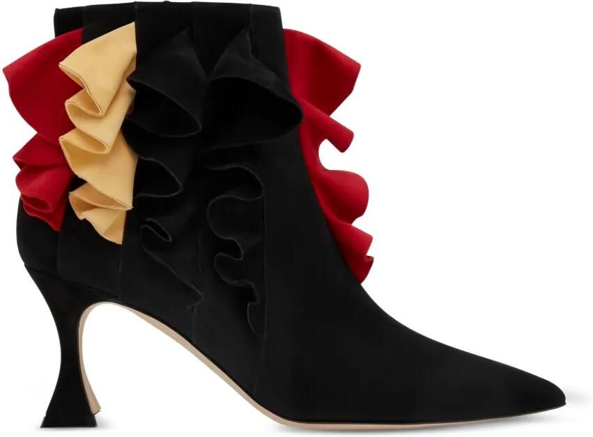 Manolo Blahnik Enkellaarzen met ruches Zwart