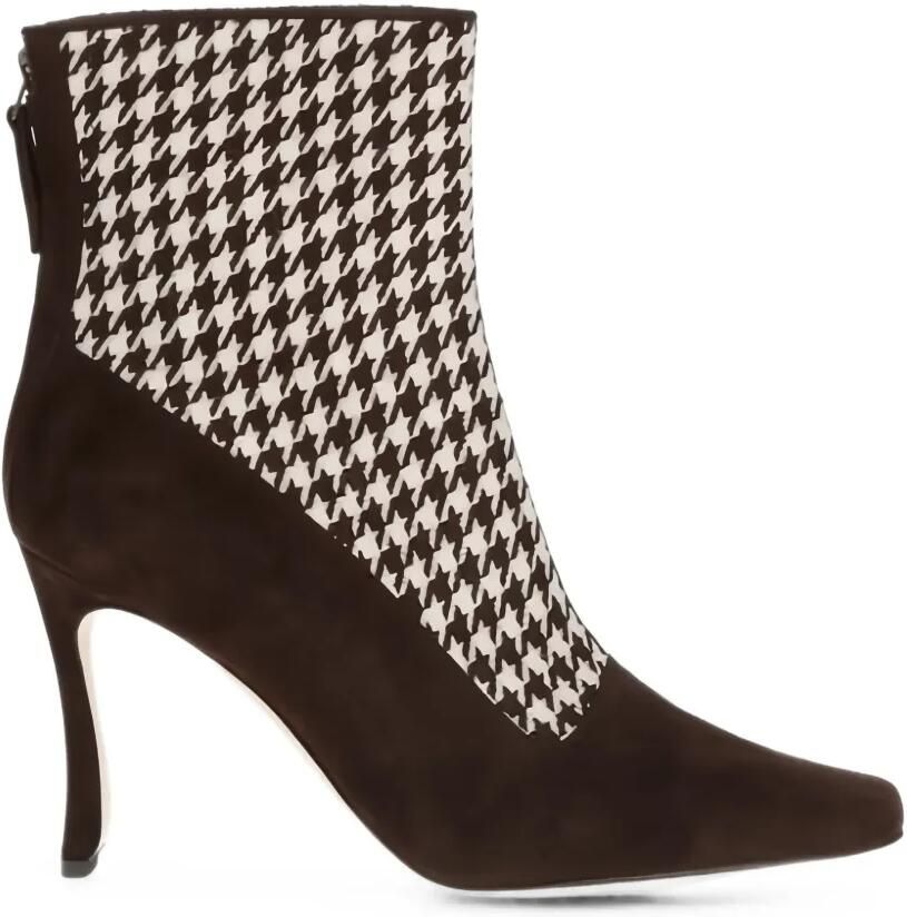 Manolo Blahnik Gosta enkellaarzen met pied-de-poule print Bruin