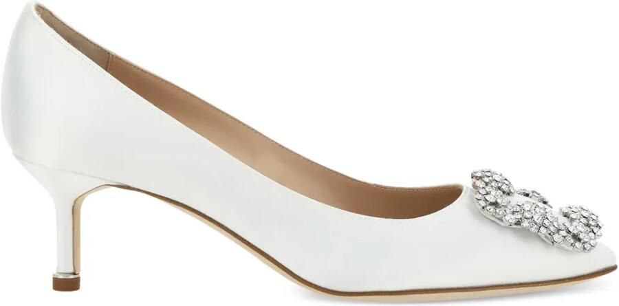 Manolo Blahnik Hangisi 50 satijnen pumps met gesp Wit