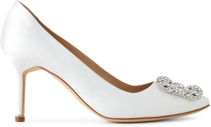 Manolo Blahnik Hangisi 70 pumps met kristallen gesp Wit