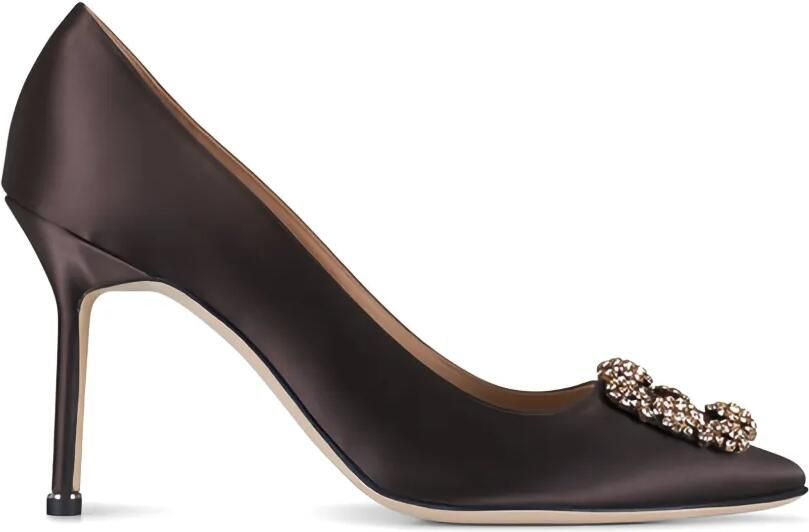 Manolo Blahnik Hangisi 90 satijnen verfraaide pumps Bruin