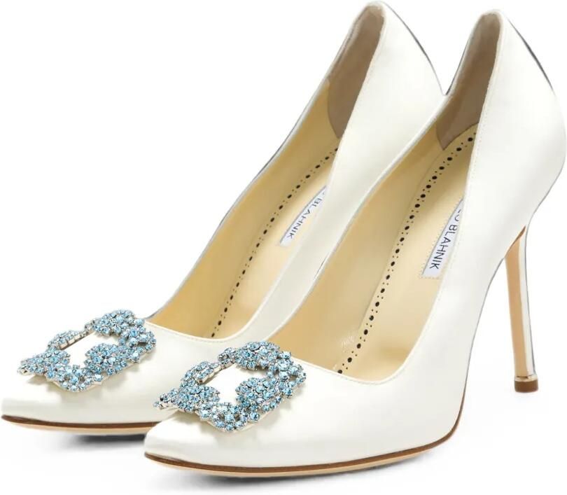 Manolo Blahnik Hangisi crystal-buckle pumps Wit - Foto 3