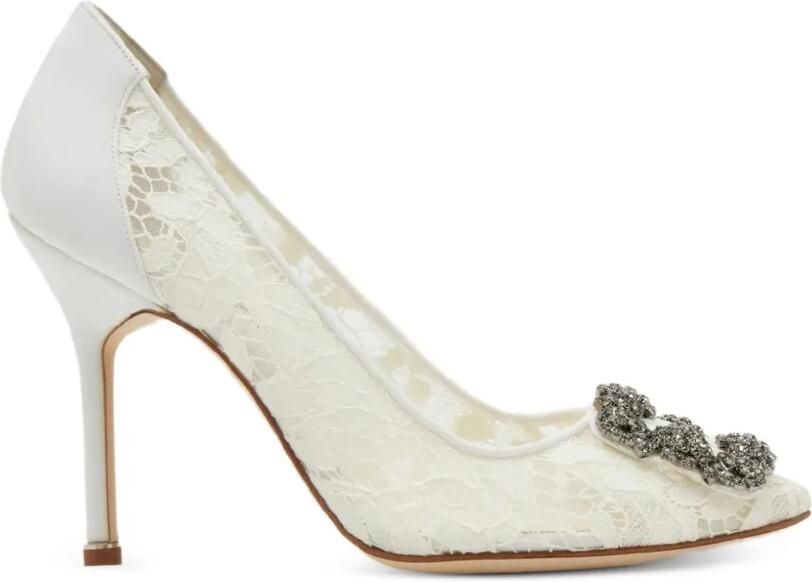 Manolo Blahnik Hangisi pumps met kant Wit