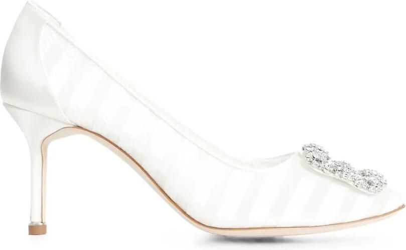 Manolo Blahnik Hangisi pumps met kristallen gesp Wit