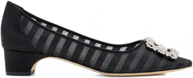 Manolo Blahnik Hangisibar gestreepte pumps met kristallen gesp Zwart