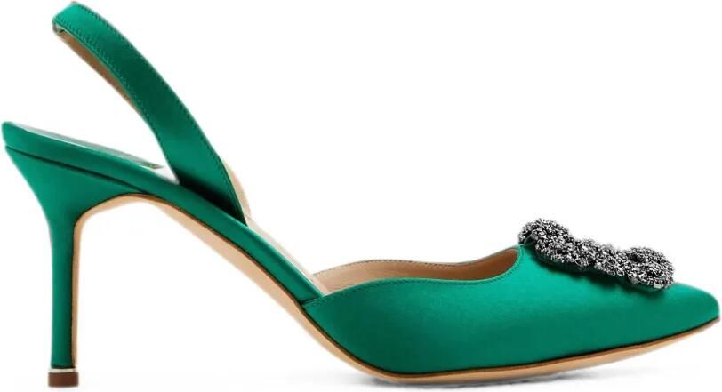 Manolo Blahnik Hangisli slingback pumps met kristallen gesp Groen