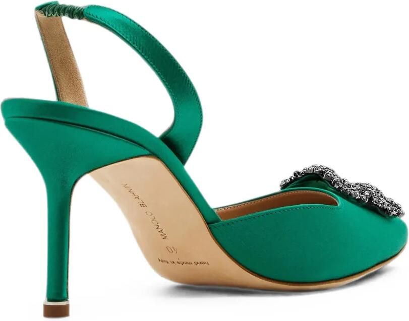Manolo Blahnik Hangisli slingback pumps met kristallen gesp Groen - Foto 4