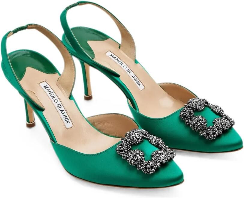 Manolo Blahnik Hangisli slingback pumps met kristallen gesp Groen - Foto 3