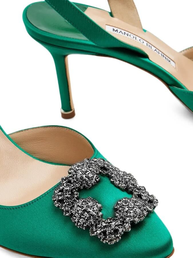 Manolo Blahnik Hangisli slingback pumps met kristallen gesp Groen - Foto 2