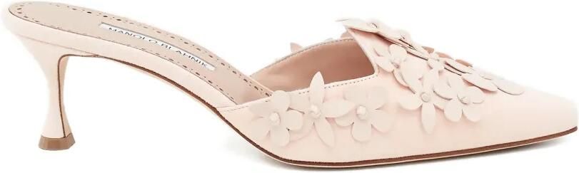 Manolo Blahnik Harnes suède muiltjes met bloemendetail Roze