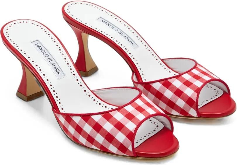 Manolo Blahnik Jadara muiltjes met gingham ruit Rood - Foto 3