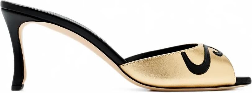 Manolo Blahnik Leren sandalen met rolwerkapplicatie en hak Goud