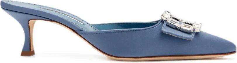 Manolo Blahnik Mayjou muiltjes met hak en kristallen gesp Blauw
