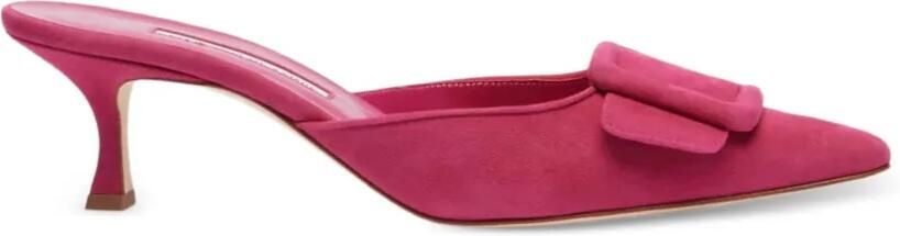 Manolo Blahnik Maysale muiltjes met vierkante gesp en puntige neus Roze
