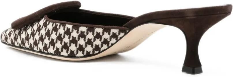 Manolo Blahnik Maysalebi muiltjes met pied-de-poule print Bruin