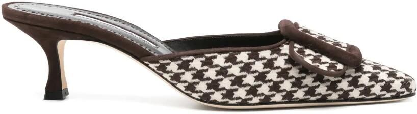 Manolo Blahnik Maysalebi muiltjes met pied-de-poule print Bruin - Foto 3