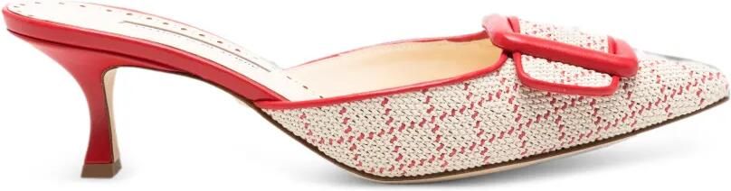 Manolo Blahnik Maysalebi raffia muiltjes met gespdetail Beige