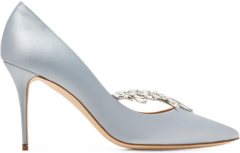Manolo Blahnik Nadira satijnen pumps verfraaid met kristallen Blauw