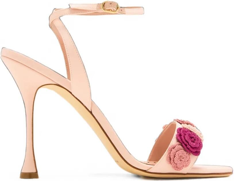 Manolo Blahnik Raosnu sandalen met bloemapplicatie Roze