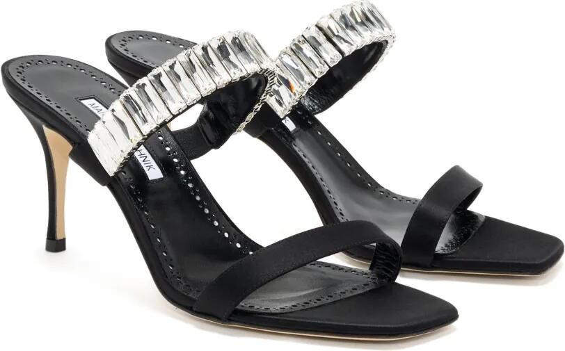 Manolo Blahnik Sakobay satijnen sandalen verfraaid met kristallen Zwart - Foto 3