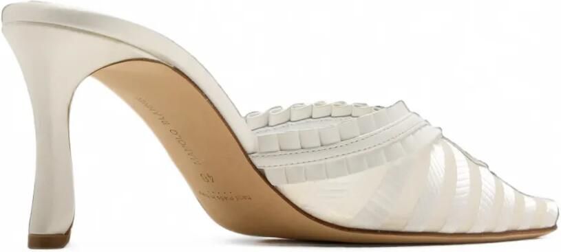 Manolo Blahnik Voluptia Visconti Hydra striped ruffled mules Wit