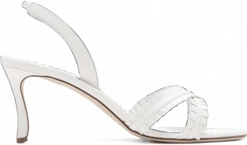 Manolo Blahnik Volusan leren sandalen met ruches Wit