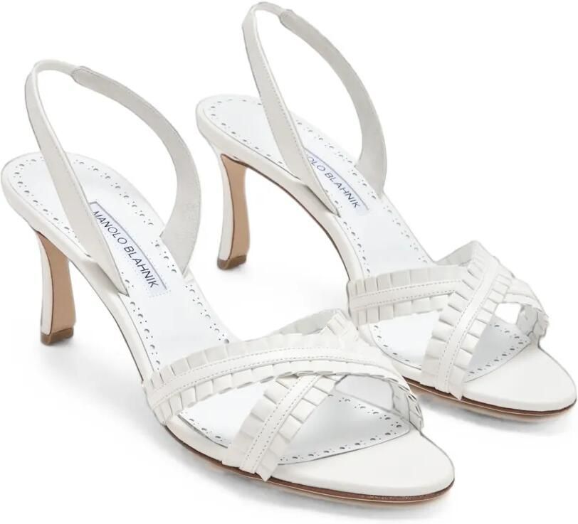Manolo Blahnik Volusan leren sandalen met ruches Wit - Foto 3