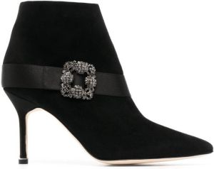 Manolo Blahnik Plinianu embellished suede ankle boots Zwart