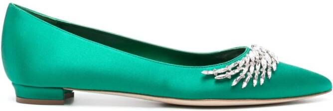 Manolo Blahnik Pluma zijden ballerina's Groen