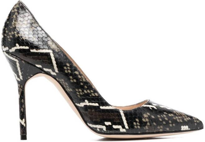 Manolo Blahnik Stiletto pumps met slangenhuid-effect Bruin