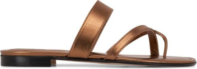 Manolo Blahnik Susa metallic slippers met meerdere bandjes Bruin