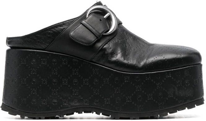 Marine Serre Moonogram leren klompen Zwart