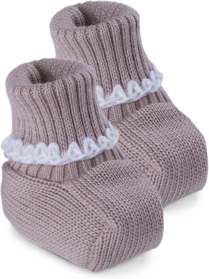 MARLU' couture Gebreide slippers met gehaakte afwerking Beige