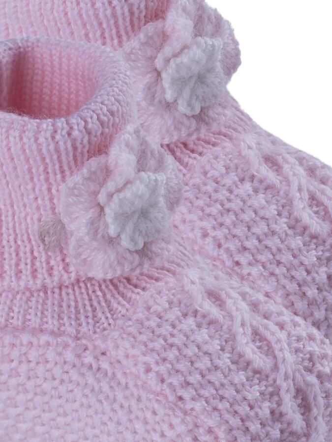MARLU' couture Kabelgebreide slippers met bloemapplicatie Roze - Foto 2