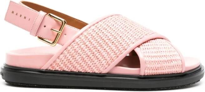 Marni Fussbet raffia sandalen met leren afwerking Roze