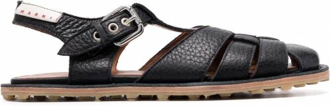 Marni Fussbett leren sandalen Zwart