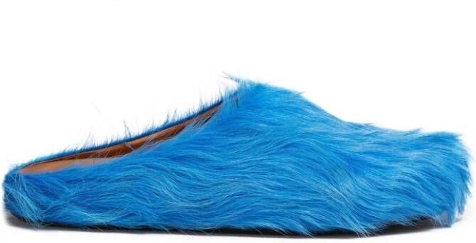 Marni Fussbett Sabot slippers met kalfshaar Blauw