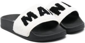 Marni Kids embroidered-logo bouclé slippers Zwart